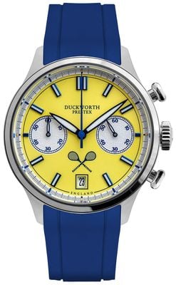 Duckworth Prestex Lostock Quarz-Chronograph (40 mm) gelbes Tennis-Zifferblatt / blaues Kautschukarmband D547-09 DR