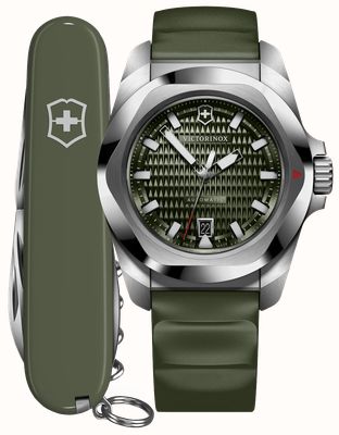 Victorinox I.N.O.X. Automatic + Spartan Swiss Army Knife (41mm) Green Guilloché Dial / Green Rubber Strap 242017.1