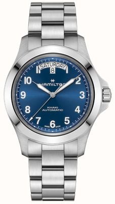 Hamilton Часы Khaki Field King Day Date Auto (40 мм) с синим циферблатом с эффектом солнечных лучей и браслетом из нержавеющей стали. H64475140