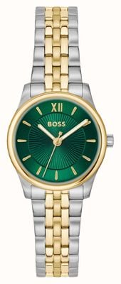 BOSS Grazioso orologio al quarzo a tre lancette (25 mm) con quadrante verde / bracciale in acciaio inossidabile bicolore 1502841