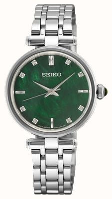 Seiko Classic Diamond Quartz (29mm) Green Mother-of-Pearl Dial / Stainless Steel Bracelet HGH006P1