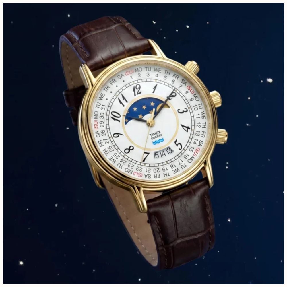 Timex Reissue 1990 Moon Phase 37mm White Dial Leather Mens Quartz TW2Y99000 - vista alternativa 3