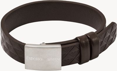 Emporio Armani Men's Brown Leather and Stainless Steel Bracelet EGS3135040