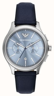 Emporio Armani Dario Chronograph (42 mm) blaues Zifferblatt / blaues Lederarmband AR11747