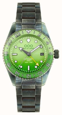 Out Of Order Mostrador verde Midori automático gmt (40 mm) / pulseira em aço inoxidável ultra desgastado OOO.001-25.MI.BAND