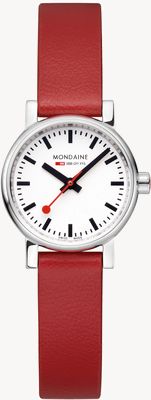 Mondaine Mostrador Evo2 (26 mm) branco / couro uva vegano vermelho MSE.26110.LCV