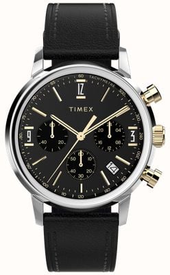 Timex Chronograf kwarcowy Marlin (40 mm), szara tarcza słoneczna i karmelowy czarny skórzany pasek TW2W51500