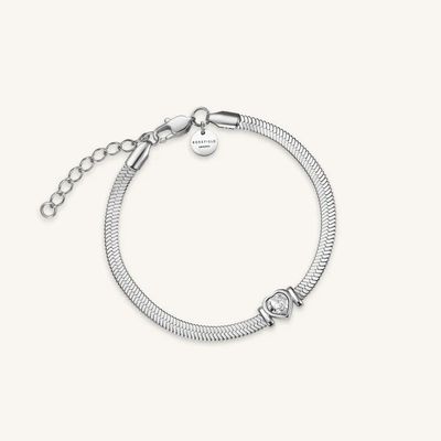 Rosefield Jewellery Snake White Heart Silver Bracelet JBSWS-J1011
