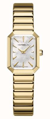 Herbelin Mostrador Octogône de quartzo (20,4 mm) em madrepérola / pulseira de aço inoxidável com revestimento dourado 17556BP1N19