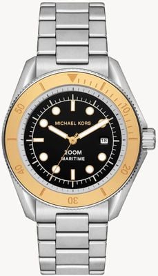 Michael Kors Maritimes Herrenarmband (42 mm) mit schwarzem Zifferblatt und Edelstahlarmband MK9161