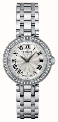 Tissot Bellissima | zilveren wijzerplaat | diamanten gezet | roestvrijstalen armband T1260106111300