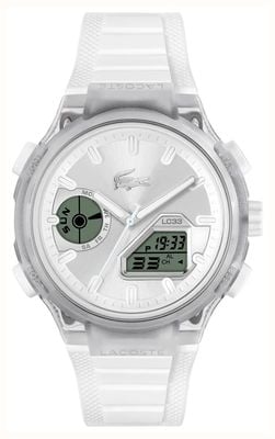 Lacoste Orologio multifunzione LC33 con doppio display (40 mm), quadrante argentato con finitura a raggiera e cinturino in silicone bianco. 2011480