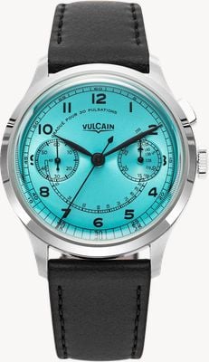 Vulcain 单按钮手动上链传统款式腕表（38.9毫米）绿松石放射纹盘面/黑色小牛皮表带 650167A38.BAC201