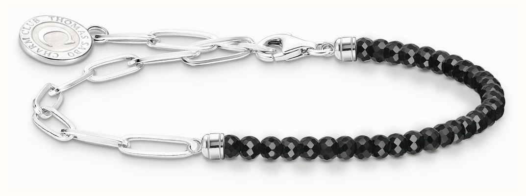 Thomas Sabo Charm Bracelet Sterling Silver Black Onyx Beads 15cm A2131-148-11-L15V
