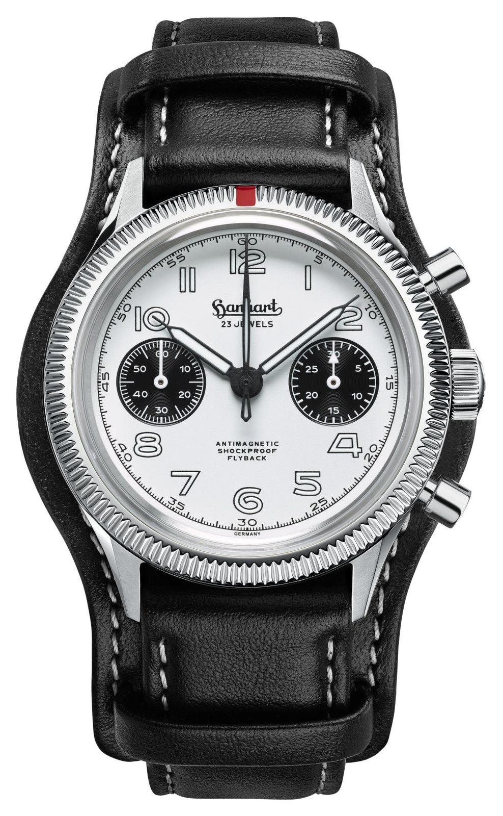 Hanhart 417 es 1954 flyback panda (39 mm) cadran blanc / montre