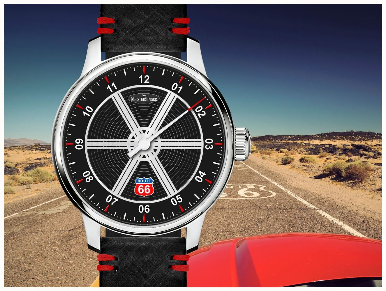 MeisterSinger Edition Route 66 - 1 of 100 (43mm) Matte Black Dial / Black Leather Strap ED-ROUTE66 - vista alternativa 5