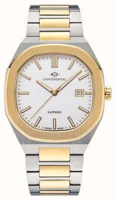 Continental Moderne achthoekige (41 mm) witte wijzerplaat / tweekleurige roestvrijstalen band 23501-GD312130