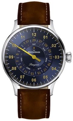 MeisterSinger パンゲア デイデイト オートマティック (40mm) サンバーストブルーダイヤル / ブラウンレザーストラップ PDD917G