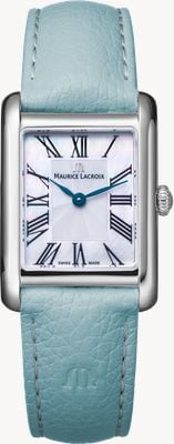 Maurice Lacroix Cadran carré Fiaba (24 mm) en nacre flammée / bracelet en cuir bleu clair FA1205-SS001-160-4