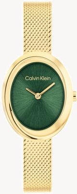 Calvin Klein Skręcony bezel (24 mm) z zieloną tarczą / bransoletą ze stali nierdzewnej w kolorze złotym PVD 25100152