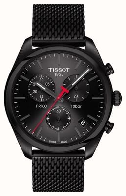 Tissot Chronograph für Herren PR100 mit schwarzem PVD-beschichtetem Armband T1014173305100