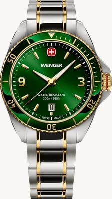 Wenger Executive Quartz (40mm) Green Sunburst Dial / Two-Tone Stainless Steel Bracelet 01.2031.105