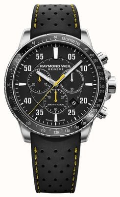 Raymond Weil Relógio masculino com pulseira de borracha preta e amarela para tango 8570-SR2-05207