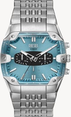 Diesel Spike-Kissen-Quarz-Chrono (45mm) hellblau Sonnenschliff-Zifferblatt / Edelstahl-Armband DZ4725