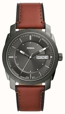 Fossil Machine pour hommes | cadran gris | bracelet en cuir marron FS5900