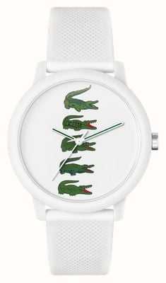 Lacoste Mostrador de crocodilo branco 12.12 masculino (42 mm) / pulseira de silicone branca 2011280