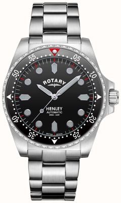 Rotary Hommes | henley | automatique | cadran noir | bracelet en acier inoxydable GB05136/04