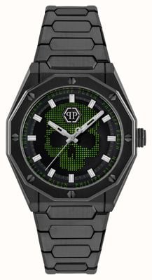 Philipp Plein Plein deluxe quartz (44 mm) quadrante teschio nero e verde / bracciale in acciaio inossidabile pvd nero PWWGA0226