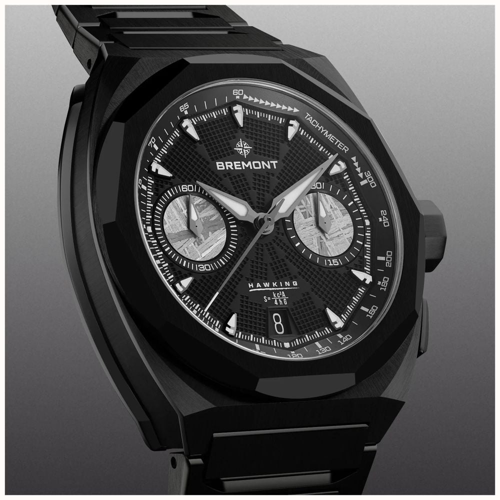 Bremont Supernova Chronograph Hawking Edition (41mm) Black Galvanic Metal Dial / Black Steel Bracelet SN41-CHR-DLC-HWK-B - vista alternativa 3