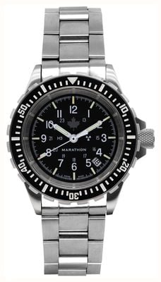 Marathon Grijze esdoorn gsar grote automatische duiker (41 mm) zwarte wijzerplaat / roestvrijstalen armband WW194006SS-0309