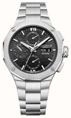 Baume & Mercier Riviera Automatic Day/Date Chronograph (41mm) Black Wave Dial / Stainless Steel Bracelet 10825