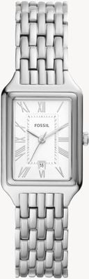 Fossil Raquel für Frauen | weißes rechteckiges Zifferblatt | Edelstahlarmband ES5221