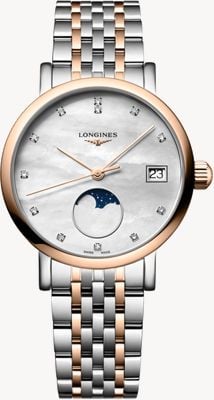 LONGINES Collection élégante à quartz phase de lune (30 mm) cadran en nacre / bracelet en acier inoxydable L43305877