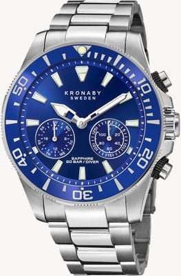 Kronaby Diver Hybrid-Smartwatch (45,7 mm), blaues Zifferblatt/Edelstahlarmband S3778/1