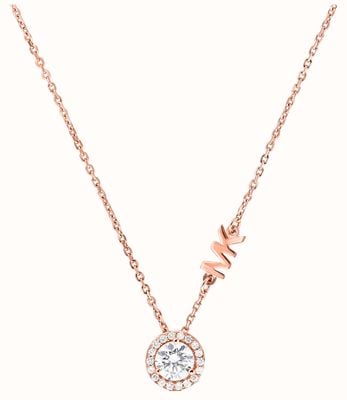 Michael Kors Crystal Set MK Rose-Gold Sterling Silver Necklace MKC1208AN791