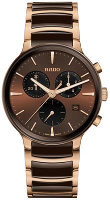 RADO Centrix Quartz Chronograph (41mm) Brown Sunray Dial / Rose-Gold PVD & Brown Ceramic Bracelet R30212302
