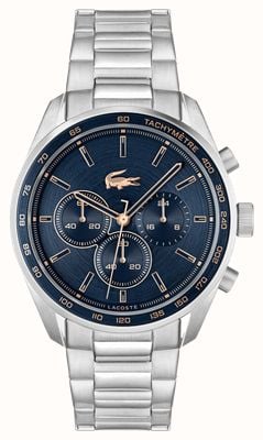 Lacoste Relógio masculino Boston (42 mm) mostrador azul escuro / pulseira de aço inoxidável 2011380