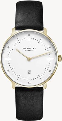 STERNGLAS Biała tarcza Naos xs (33 mm) i czarna skóra S01-ND02-KL08