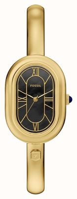 Fossil Sloan Dreizeigeruhr (25 mm) mit schwarzem Perlmuttzifferblatt und goldfarbenem PVD-beschichtetem Edelstahlarmband ES5456