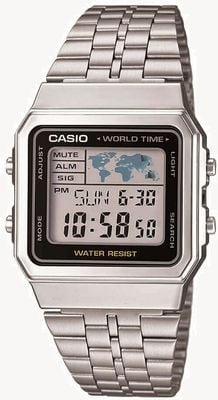 Casio Horloge mondiale numérique (34 mm) cadran numérique / acier inoxydable A500WEA-1EF