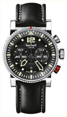 Hanhart Cronógrafo automático Primus Pilot (44 mm) mostrador preto / pulseira de couro preta - tamanho M 740.210-0020