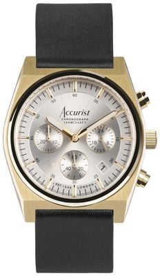 Accurist Herenhorloge met quartz chronograaf (41 mm), zilveren wijzerplaat en zwarte leren band 70005