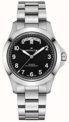 Hamilton Khaki Field King Day-Date automaat (40 mm) met zwarte wijzerplaat met zonnestraalmotief / roestvrijstalen armband H64475131