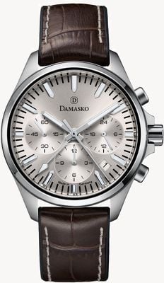 Damasko DC96 Chronograph Manufaktur Automatik (41 mm) Champagnerfarbenes Zifferblatt mit Sonnenschliff / braunes „Max Sport“-Leder DC96 CHAMPAGNE