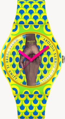 Swatch Break free unity always (41 mm), esfera con manecillas multicolor neón / correa de silicona verde, amarilla y azul SO29Z148