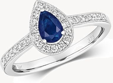 Treasure House 9k White Gold Pear Sapphire Diamond Cluster Ring RD418WS